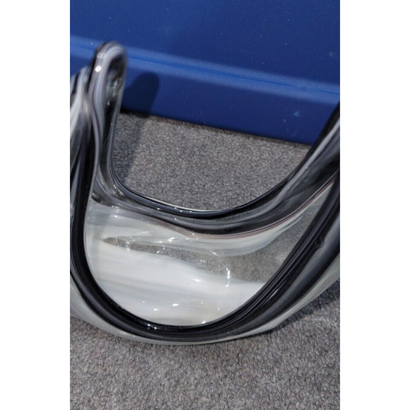 Wagon Hill Cherokee Black White Fluid Swan Hand Made Art Glass Trinket Dish SEE - Picture 4 of 8